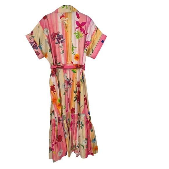 Just Bellina Dress Women's Large 100% Cotton Handcrafted Floral Bright NEW - Picture 3 of 11